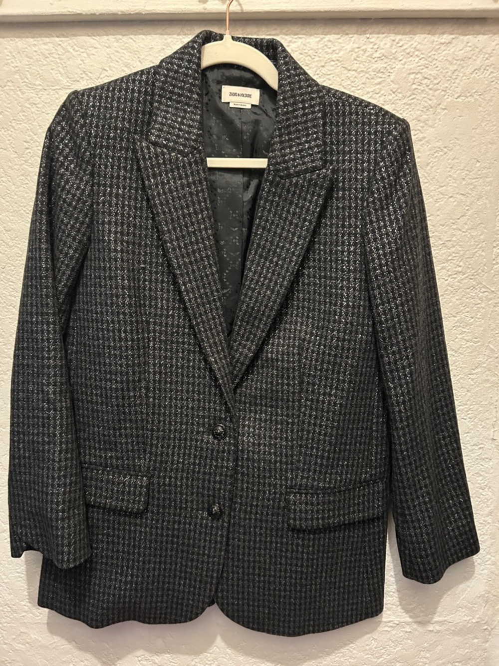 Zadig & Voltaire Black and Gray Tweed Blazer